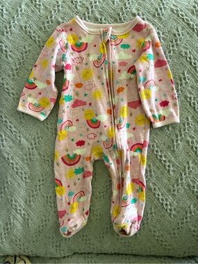 Baby Girl Pink Rainbow & Sun One-Piece Footed Pajama, Zipper, 3-6 months